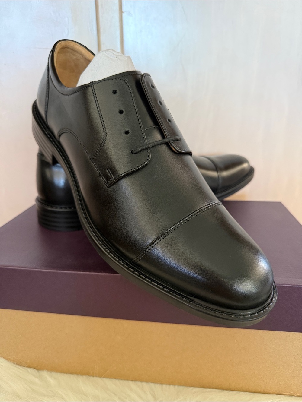 Johnston & Murphy Tabor 13M Black Leather Cap-Toe Derby Shoes NIB